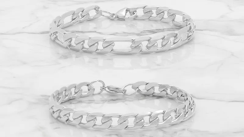 Steeltime Set de 2 Pulseras Hombre con Cadenas Figaro y Cubana