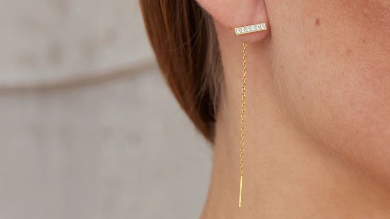 Savvy Cie 18k Gold Over Sterling T-bar Cubic Zirconia Threader Earrings