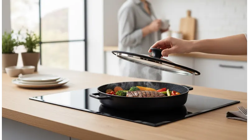 MasterPan Nonstick Stovetop 12" Grill Pan with Stainless Steel Lid