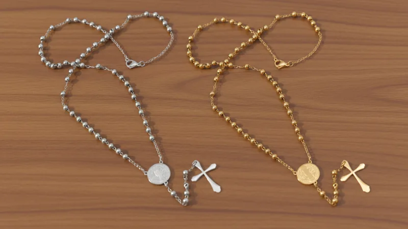 Paquete de 2: Steeltime Collares Rosario con Medallón
