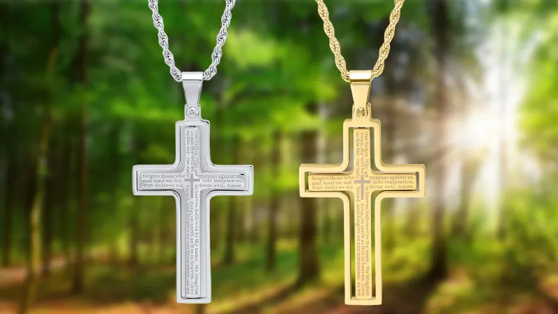 Steeltime 2 Colgantes de Cruz Giratoria para Hombre "Padre Nuestro"
