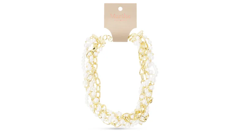 Martha Stewart Five Strand Pearl and Chain Twisted Gold Necklace
