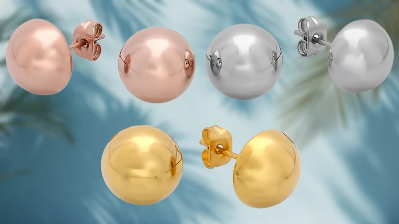 Steeltime Aretes Tipo Stud de Bola Chapados en Oro 18k Surtidos