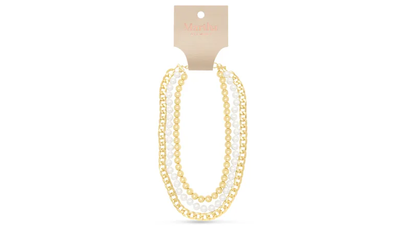 Martha Stewart Three Strand Pearl, Gold Ball and Chain Gold Necklace, 18"