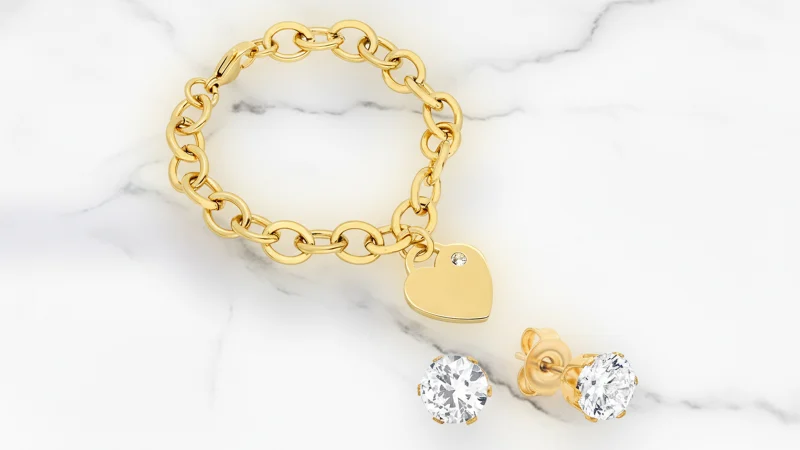Steeltime Set de 2 Pulsera y Pendientes con Corazón Rolo de Cristal Swarovski