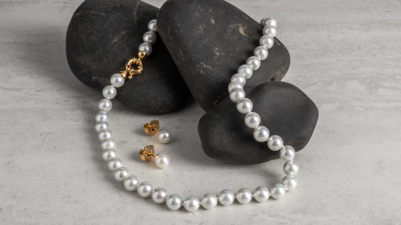 JOIA De Majorca 8mm 18" White Pearl Necklace & Stud Earrings