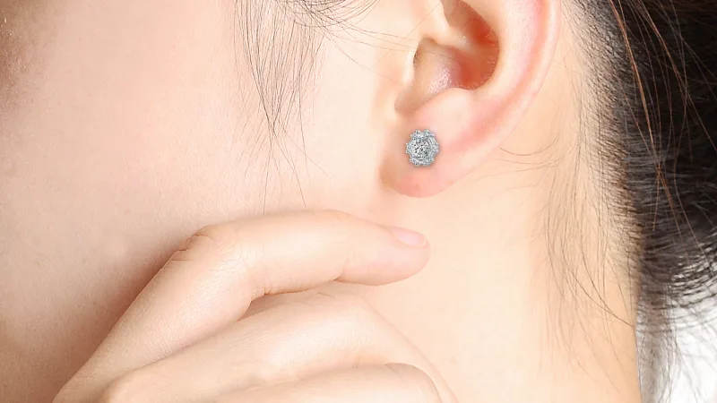 Rachel Glauber Aretes Stud Halo Oro Blanco 14k