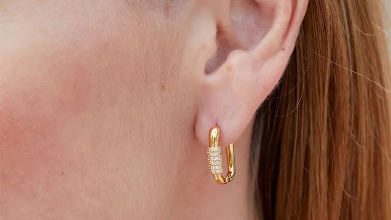 Savvy Cie 18K Gold Plated Cubic Zirconia Carabiner Hoop Earrings