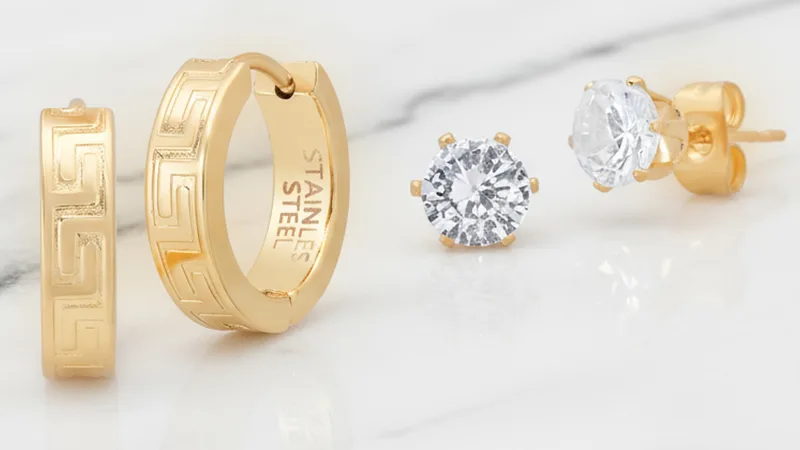 Steeltime Pendientes Hombre Studs y Huggie Diamantes Simulados Zucca
