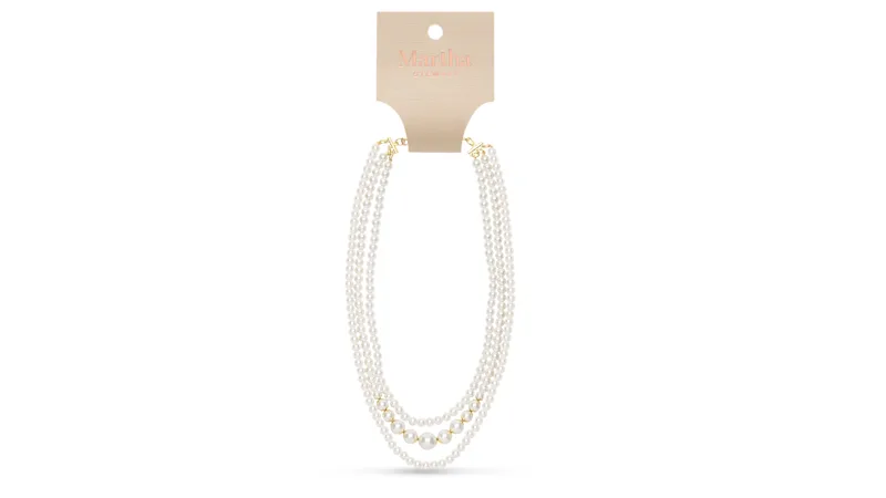 Martha Stewart Three Strand Pearl and Ball Gold Necklace