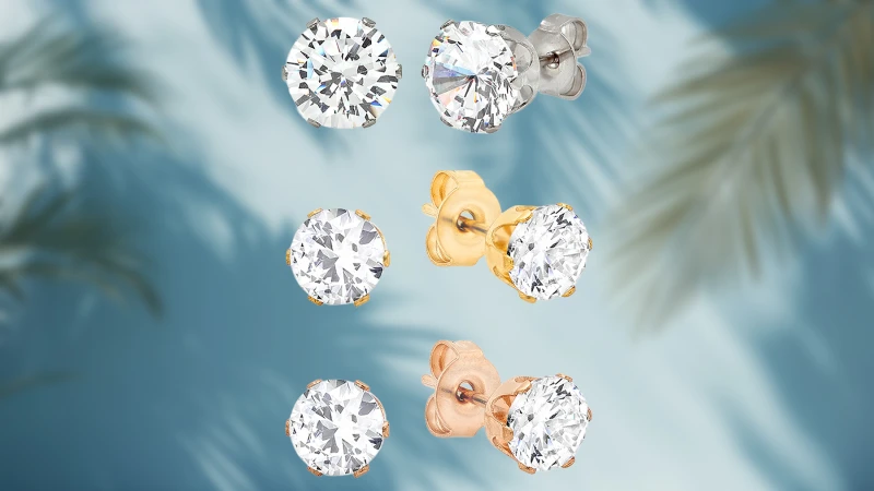 Paquete de 3: Steeltime Studs con Diamante Simulado Variados