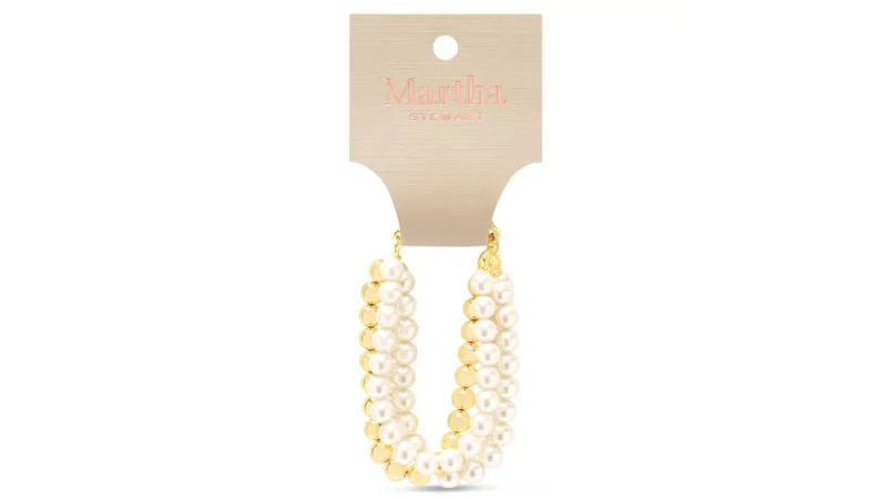 Martha Stewart Four Strand Pearl and Gold Ball 7" Bracelet