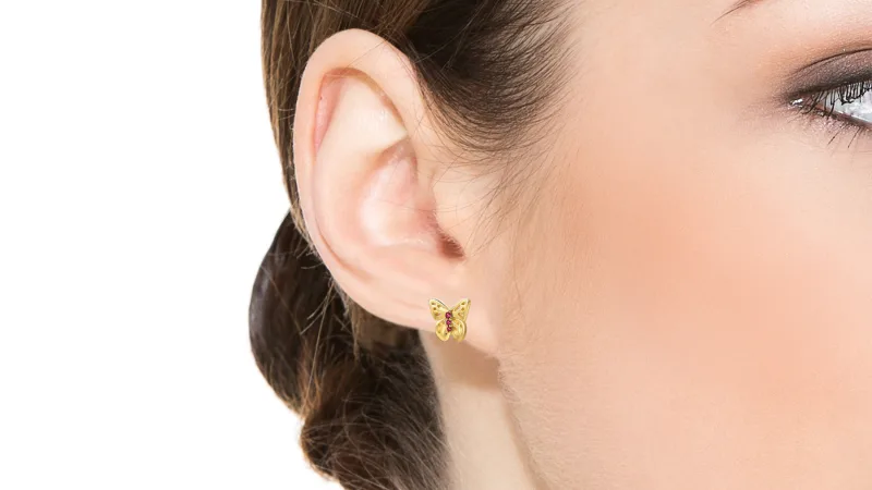 Rachel Glauber Aretes Stud Mariposa 3 Diamantes Simulados