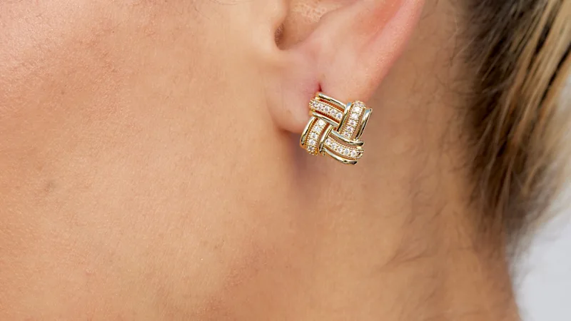 Savvy Cie Woven Cubic Zirconia Square Stud Earrings