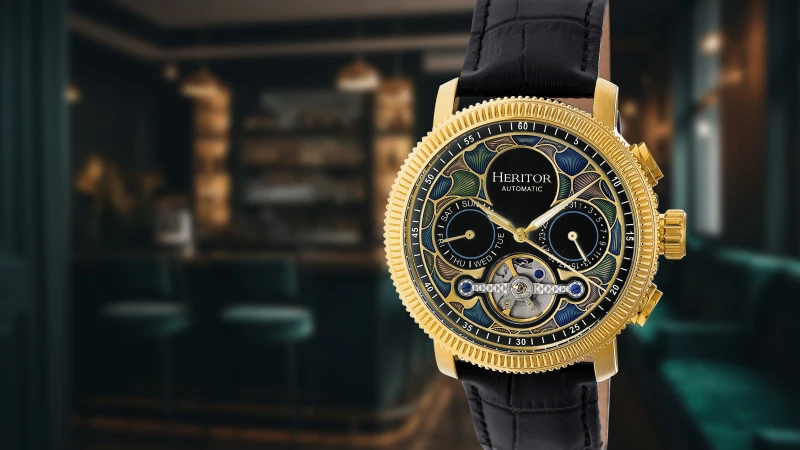 Heritor Aura Reloj Semi-Esqueleto Automático con Correa de Cuero