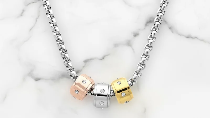 Steeltime Juego de Pulsera y Collar con Dijes Tricolores y Cristales