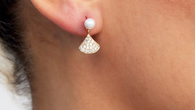 Savvy Cie Faux Pearl Dangling Earrings with Pave Fan