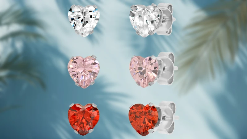 Paquete de 3: Steeltime Aretes Love Corazón con Diamante Simulado