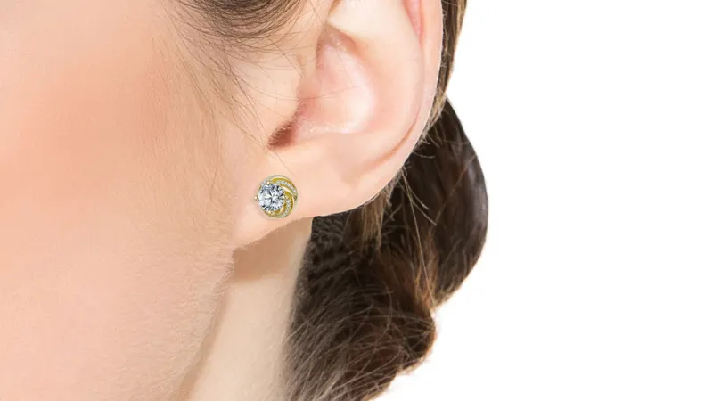 Rachel Glauber Aretes Stud Remolino Diamante Simulado Oro 14k