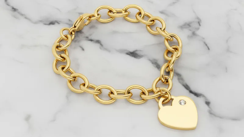 Steeltime Juego de Pulsera y Collar con Dije de Corazón y Cristales