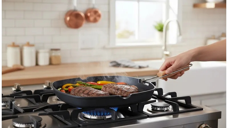 MasterPan Nonstick 8" Grill Pan with Folding Handle
