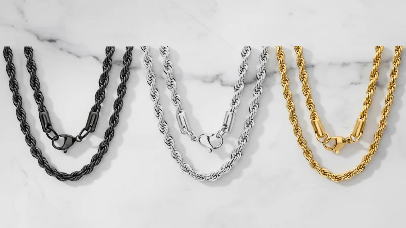 Paquete de 3: Steeltime Collares de Cadena de Cuerda Surtidos