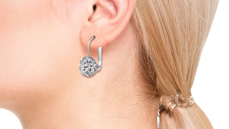 Rachel Glauber Aretes Solitarios Colgantes Diamante Simulado Oro Blanco 14k