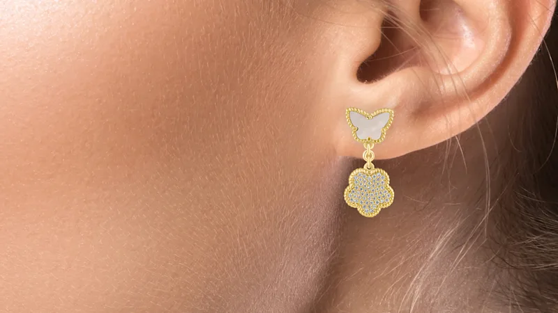 CZ by Kenneth Jay Lane .75 CTTW Pave CZ Butterfly & Clover Drop Earrings