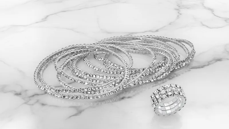 Steeltime Juego de Pulsera y Anillo Ajustables con Diamantes Simulados