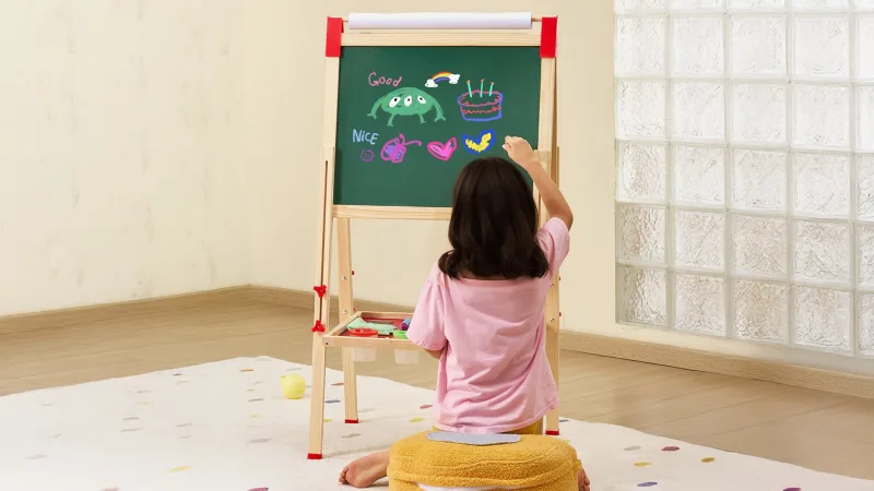 VEVOR 3-in-1 Kids Art Easel Double-Sided Wooden Magnetic Whiteboard Chalkboard