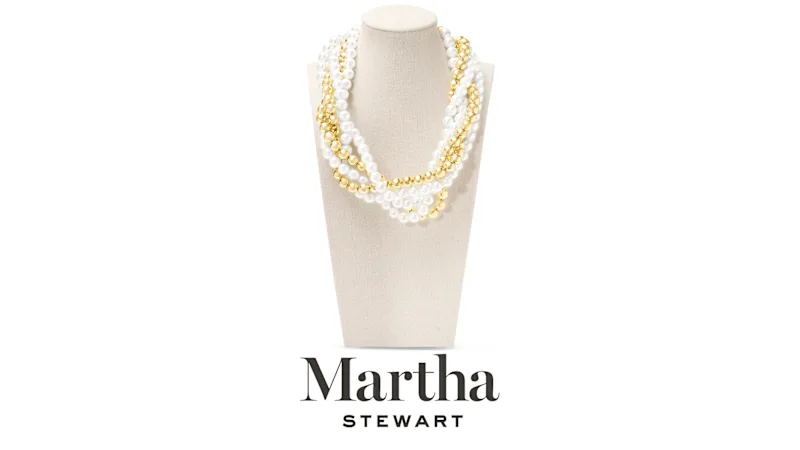 Martha Stewart Five Strand Pearl and Gold Ball Twisted Gold Necklace