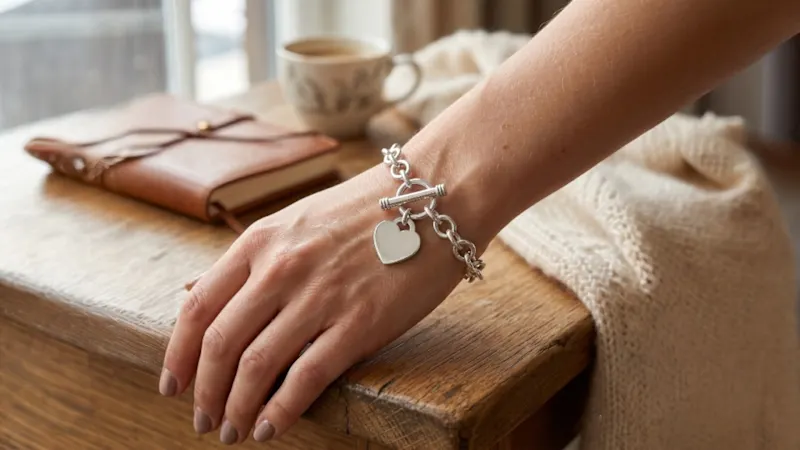 Romano Stivali Classic Toggle Clasp Heart Charm Bracelet