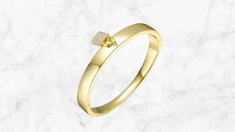 Rachel Glauber Pulsera Candado Diamante Simulado Oro 14K