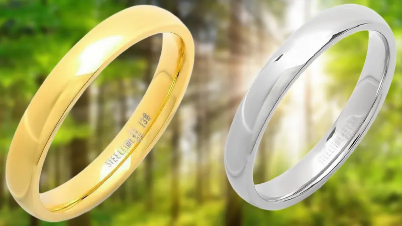 Steeltime Set de 2 Anillos Pulidos en Oro 18K y Acero Inoxidable