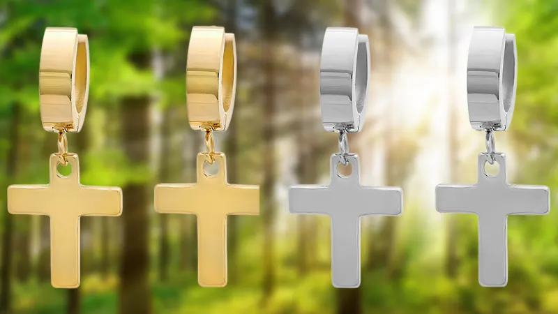 Steeltime Set de 2 Aretes Colgantes de Cruz