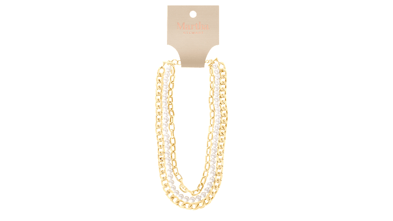 Martha Stewart Three Strand Pearl and Chain Gold Necklace