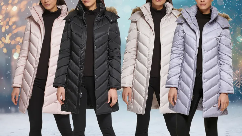 The Mid-Length Chevron Quilted Puffer With Faux Fur Trim
