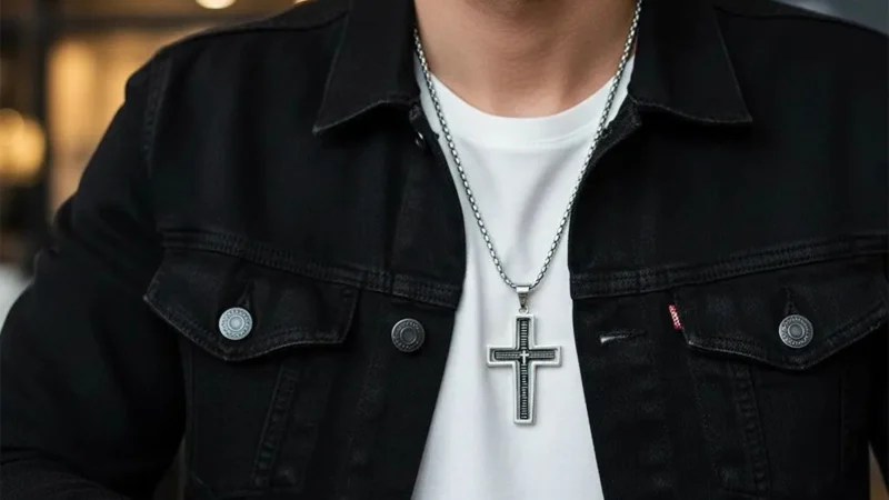 Iron Saints Collar Cruz con Oración del Padre Nuestro