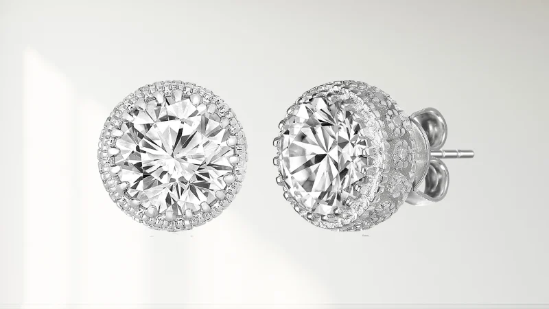Stella Valentino Aretes Stud Solitario Crown Pavé de Moissanita 4 CTW