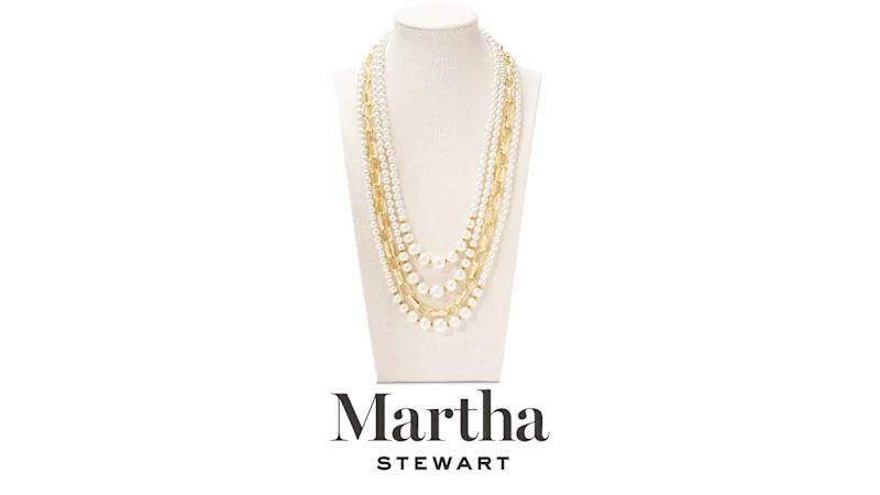 Martha Stewart Four Strand Pearl and Long Chain Gold Necklace