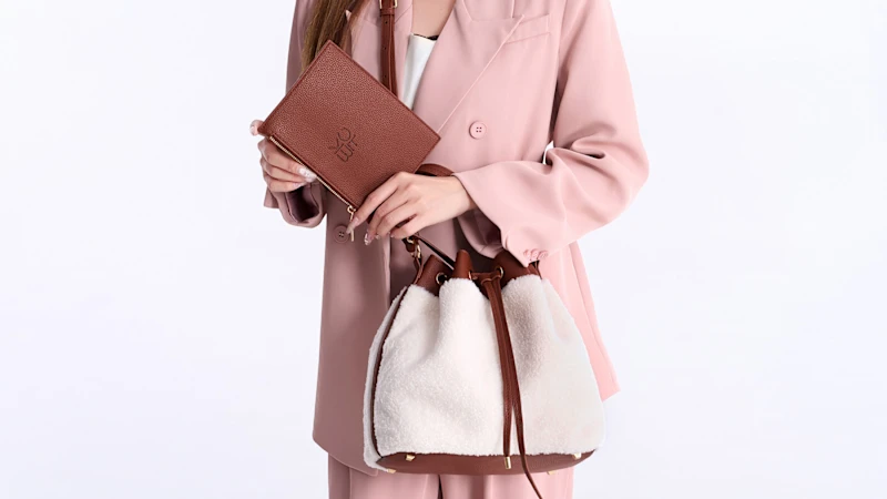 MKF Saryn Faux Shearling Bucket Bag & Wallet Set by Mia K