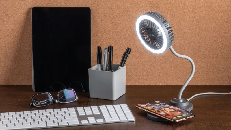 Veho UF2 3-in-1 Desktop Station with WLS Smartphone Charger, Fan & LED Light