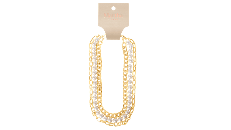 Martha Stewart Three Strand Pearl and Chain Gold Necklace