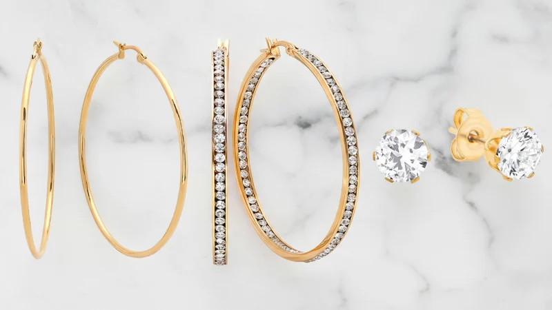 Steeltime Set de Aros In-And-Out y Aretes con Diamante Simulado