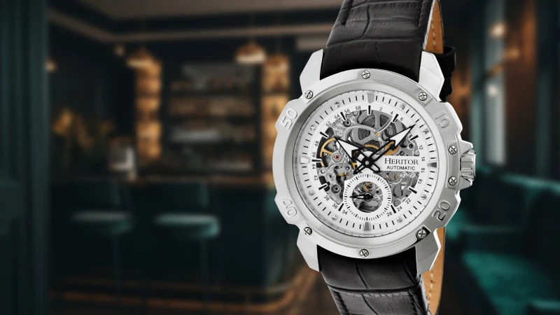 Heritor Conrad Reloj Esqueleto Automático con Correa de Cuero