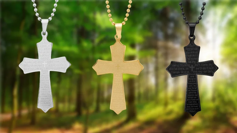 Steeltime Set de 3 Colgantes de Cruz "Padre Nuestro" Surtidos