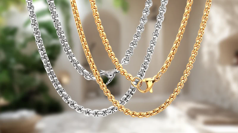 Paquete de 2: Steeltime Collares de Cadena Redonda Tipo Box de 24"