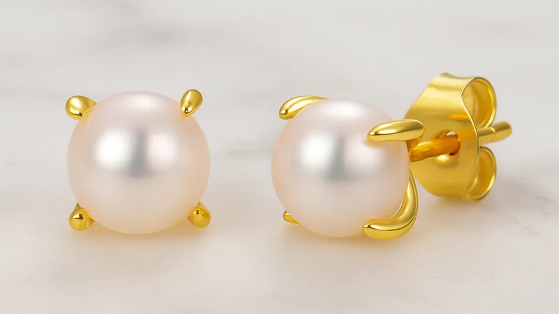 Genevive Aretes de Perla de 6 mm Chapados en Oro de 14 Quilates