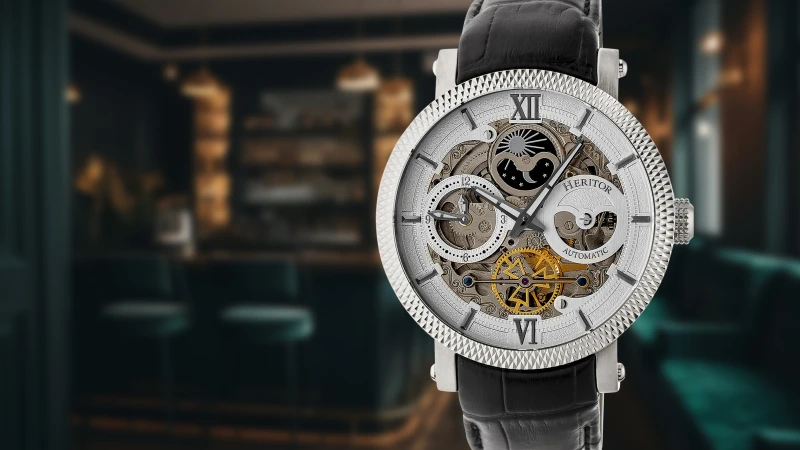 Heritor Aries Reloj Esqueleto Automático con Correa de Cuero
