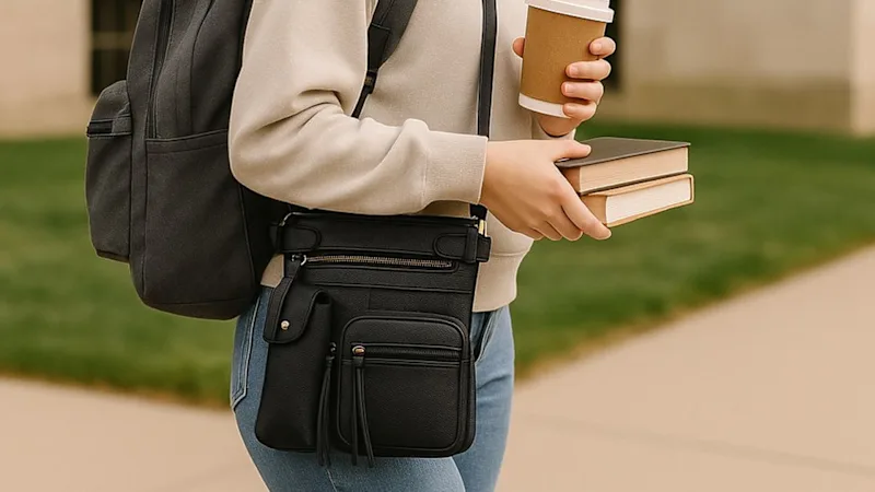 Krediz Super Soft Genuine Leather Crossbody Bag with Top Belt Accent